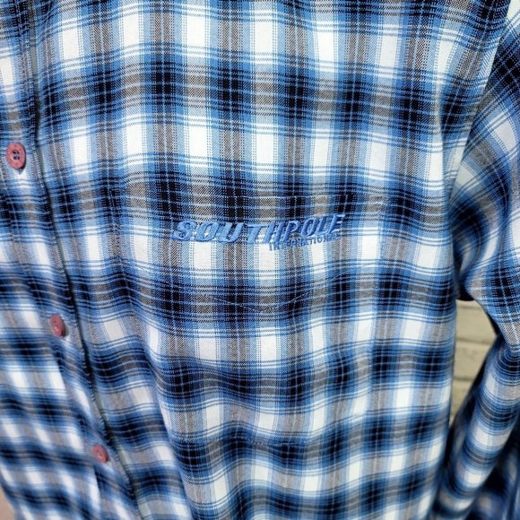 Y2K SouthPole Mens L Blue Plaid Long Sleeve Button Front Shirt Streetwear - Picture 3 of 9